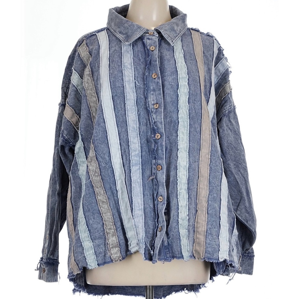 Oli & Hali Blue Patchwork Striped Button Down Shi… - image 1